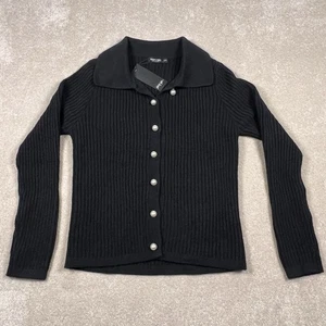 Cardigan Nasty Gal nuovo con etichette nero bottoni perlati maglione colletto donna 10/12 US - Foto 1 di 11