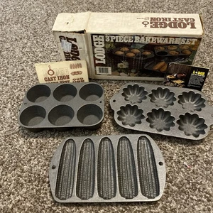 Vintage Lodge - 3-teiliges Backformen-Set - NEU IN BOX - NOS - sehr seltenes Set - Gusseisen - Bild 1 von 20