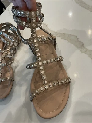 Sandalias planas al tobillo Ash para mujer piel de cuero gema gladiador desnudo 37M Foto 1 de 4