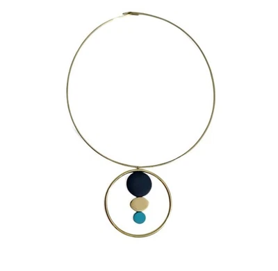 Auténtico collar gargantilla diseño dinosaurio turquesa negro oro colgante Foto 1 de 4