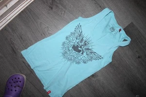schickes hellblaues Damen Sommer Top in der Größe S v. Esprit m. schwarzen Motiv - Bild 1 von 1