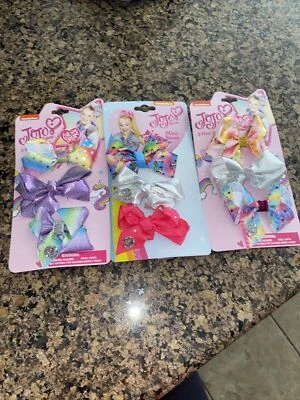 JOJO SIWA MINI BOW Pink, Unicorns 🦄  🌈 Lot....(3) 3 Pack Mini Bows Total Of 9 - Image 1 of 4