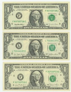 Group of 3 Federal Reserve Radar Notes $1 1977, 1981, 1995 DC-6239 - Picture 1 of 2
