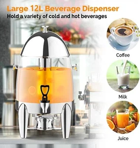 3 Gallon Large Capacity Beverage Dispenser Coffee Chafer Urn for Party Silver - Picture 1 of 8