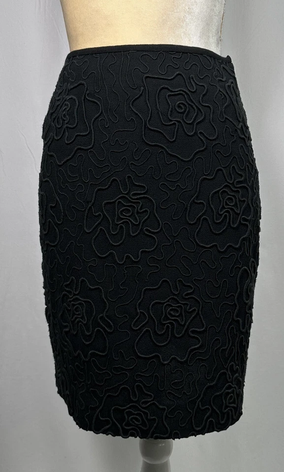 Falda Cynthia Steffe Lápiz Recto 6 100% Lana Negra Bordada Vintage Foto 1 de 4