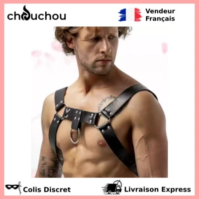 Harnais Homme Sexy PU Cuir Bondage Harnais de Poitrine Costume BDSM Cosplay - Photo 1/4