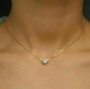 2CT Heart Simulated Diamond Solitaire Pendant Necklace 14k Yellow Gold Plated