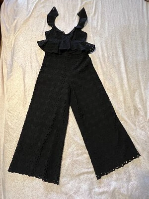 Amur Talla 4 Mono Negro Ojales Encaje Hombro Descubierto Peplum 100% Algodón Orgánico Foto 1 de 4