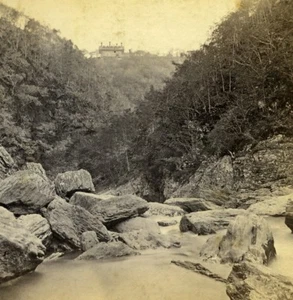 UK Teufelsbrücke Hotel vom Fluss Rheidol altes Stereoview Foto Bedford 1865 - Bild 1 von 3