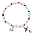 Catholique Extensible Chapelet Bracelet Blanc Perle Et Grenat Cristal 7.75 IN