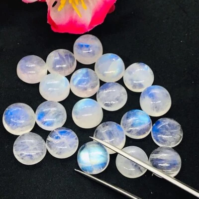 NATURAL RAINBOW MOONSTONE ROUND CABOCHON LOOSE GEMSTONE WHOLESALE LOT - Image 1 of 4