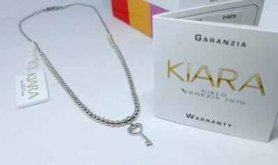COLLANA DONNA ARGENTO 925,PENDENTE CHIAVE CUORE,LOVE,KIARA CIELO VENEZIA,PERLINE - Immagine 1 di 4