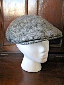 Vintage 1996 UK Harris Tweed Wolle GRAU Zeitungsjunge flache Kappe Medium 7-7 1/2 handgewebt EX - Bild 1 von 9