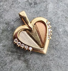 Ciondolo cuore tricolore catturato diamante 0,05 ctw oro 14k .585 Au 2503 - Foto 1 di 8