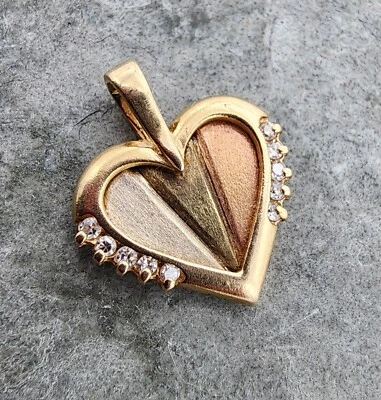 14k .585 Gold .05 ctw Diamond Captured Tri-Color Heart Pendant Au 2503 - Image 1 of 4