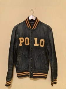 POLO Ralph Lauren SMALL Denim Varsity Spellout Baseball Jacket Orig. $348 - Picture 1 of 4
