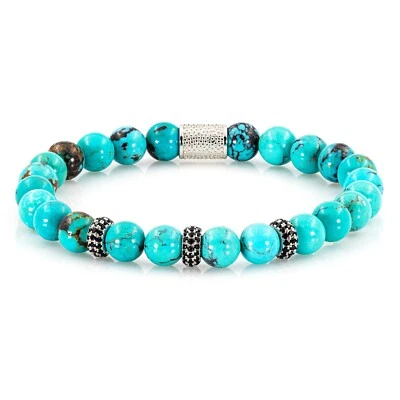 Türkis 925 Sterling Silber Armband Bracelet Perlenarmband echter USA Zirkon - Bild 1 von 4