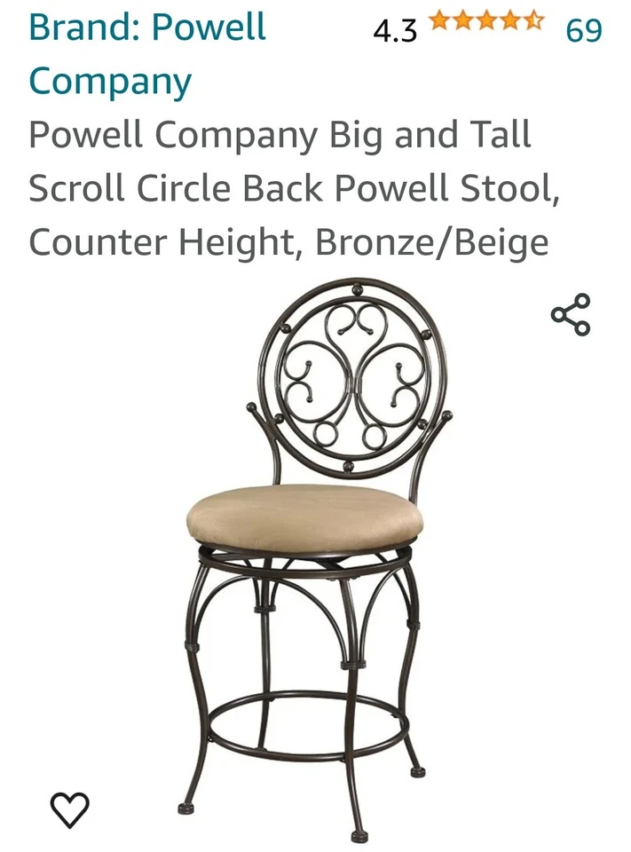 Big and Tall Scroll Circle Back Barstool by Powell Company - Image 1 of 4