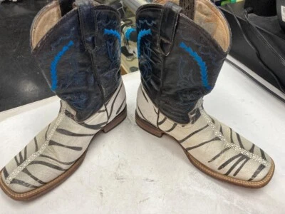 Exótica Bota Para Mujer Ferrini Stingray Roper Western Puntera Cuadrada Cebra Rayas Talla 6 Foto 1 de 4