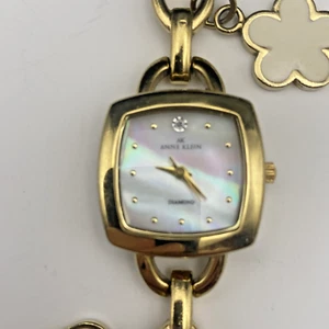 Anne Klein Watch Diamond MOP Bracelet Flower Heart Purse Charm Gold Tone Works - Imagen 1 de 13
