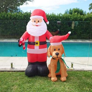 Christmas Decoration Inflatable 150cm Santa & Dog LED Lit - Picture 1 of 1