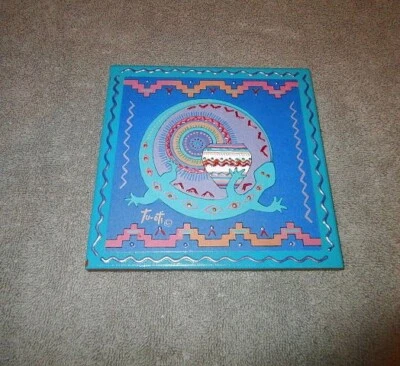 Vintage Keramik Kunst Fliese signiert Southwestern Untersetzer Untersetzer Wüste Gecko Eidechse 1999 - Bild 1 von 4