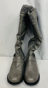 Gracosy Gray Knee High Flat Heel Zipper Buckle Riding Boots Size 39, US 8.5 Boot - Picture 1 of 12