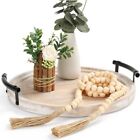 Round Wood Tray/w Handles Wood Bead Garland 13" Decorative Trays for Home Decor