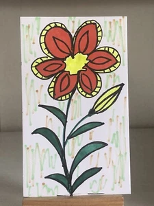 Flor solitaria.  Pintura original sobre papel - Imagen 1 de 5