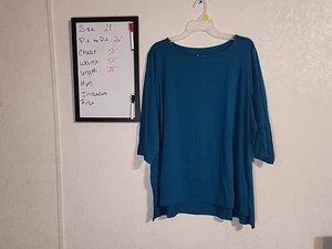 D & Co Essentials Top Flowy 3/4 Sleeve Panel Teal sz 2XL - Picture 1 of 6