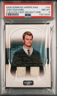 PSA 8 Josh Duhamel 2008 Donruss Americana AUTO/DUAL RELIC #/10 w/LAS VEGAS INSC - Image 1 of 2