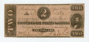 1863 T-61 $2 The Confederate States of America Note - CIVIL WAR Era - Picture 1 of 2