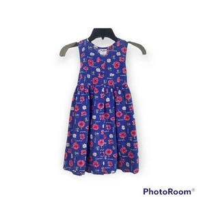 Vintage Oshkosh Poppies Daisies Daisy Dress Blue Red Cotton 6x - Picture 1 of 6