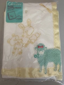 Vintage Carter's Thermal Baby Crib Blanket Waffle Weave Satin Trim Bunny NEW - Picture 1 of 4