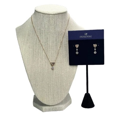 Conjunto de brincos e colar Swarovski coração vitalício ouro rosa gota - Imagem 1 de 4