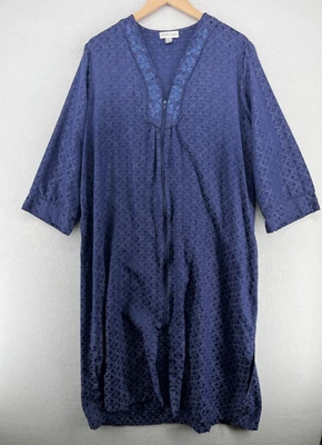 MISS ELAINE Kaftan Mu XL Jacquard Cremallera Completa Casa Abrigo Bata Vestido Azul Foto 1 de 4
