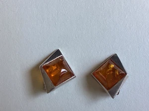 Bernstein Ohrringe Diamantform 925 Silber - Bild 1 von 4