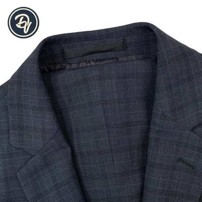 Mens 40 R Versace Collection Charcoal Grey & Burgundy Mini Plaid Wool Suit - Image 1 of 4