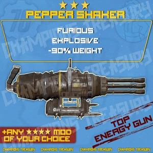 FALLOUT 76 PC FURIOUS EXPLOSIVE -90% WEIGHT PEPPER SHAKER +4 STARS MOD - Picture 1 of 1