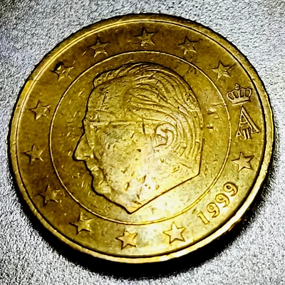 Moneda de 50 centavos de euro Bélgica 1999 - Error de acuñación - Rey Alberto II - Defecto raro Foto 1 de 4
