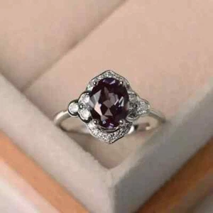 3CT Oval Cut Lab-Created Alexandrite Women Wedding Ring In 14K White Gold Plated - Picture 1 of 4