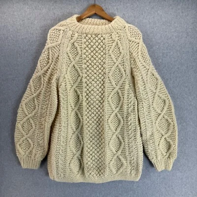 Passports Of Pieri Imports Vintage cremefarbener Pullover mit Zopfmuster aus 100 % Wolle Größe Large - Bild 1 von 4