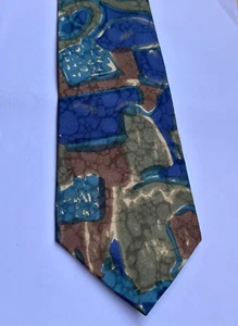 Neue blaubraune Krawatte mit abstraktem Muster - 100% Seide - mit Originalärmel, neu - Bild 1 von 3