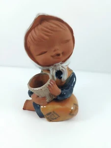 UCTCI Japanese Art Pottery Girl w/ Basket Figurine Flower Pot 6.5" T - Picture 1 of 11