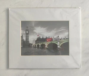 Passepartout Kunstdruck Foto, Big Ben, Red Bus, Westminster Bridge, 10" x 12" London - Bild 1 von 2