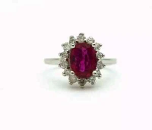 14K Solid White Gold Oval Cut Natural Ruby Diamond Bridal Ring 2.35 Ct - Picture 1 of 9
