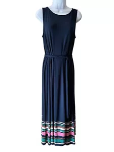 J. Jill Sleeveless Maxi Dress Dark Blue Stripes Waist Tie Womens Size Medium NWT - Picture 1 of 8