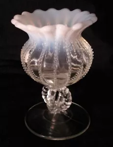 Northwood White Opalescent Opal Open aka Beaded Panels Footed Novelty Rose Bowl - Picture 1 of 2