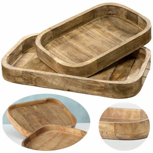 XL Deko-Tablett Mango Holz 38-46cm Serviertablett Holz-Tablett Obst-Schale Brot - Bild 1 von 10