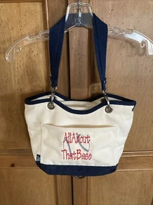 Thirty One Canvas Crew Insulated Tote Lunch Bag Insulated Cream Navy Baseball - Picture 1 of 11